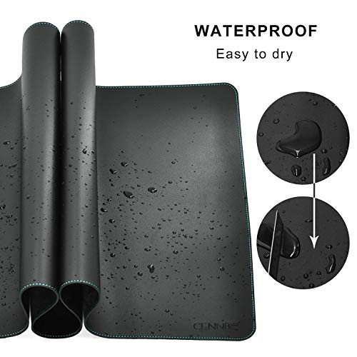 CENNBIE Leather Desk mat Protecter 47.2X19.6in Super Large(Black) | Premium stitched edges resist wear. Easy to clean. Protects desk from spills, stains ,scratches. Smooth glide. Office & home. - color: Black, size: 19.6" x 47.2"
