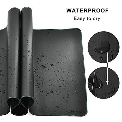 CENNBIE Leather Desk mat Protecter 47.2X19.6in Super Large(Black) | Premium stitched edges resist wear. Easy to clean. Protects desk from spills, stains ,scratches. Smooth glide. Office & home. - color: Black, size: 19.6" x 47.2"