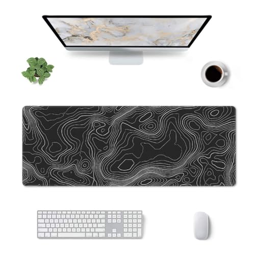 Large Gaming Mouse Pad Desk Mat, Topographic Contour Extended Keyboard Mouse Pad Mousepad with Non-Slip Base and Stitched Edge Mouse Mat Desk Pad Mouse Pads for Desk Home Office, 31.5 x 11.8 - color: Topographic Contour