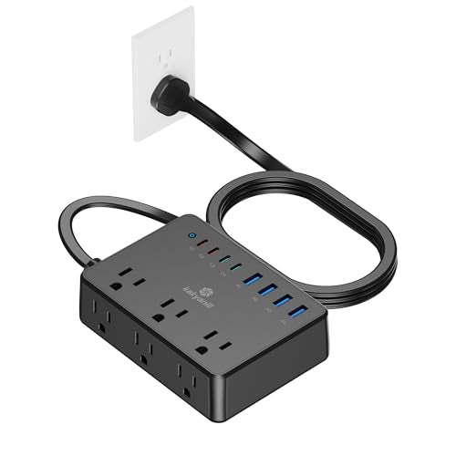 Kakyanill 100W Charging Station, Power Strip with 6 AC Outlets 8 USB Ports | Surge Protector, 5ft Flat Plug Extension Cord, Compact for Desk Home Office Dorm, Black - color: Black