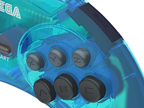 Retro-Bit Official Sega Genesis USB Controller 6-Button Arcade Pad for Sega Genesis Mini, PS3, PC, Mac, Steam, Switch - USB Port - (Clear Blue) - color: Clear Blue