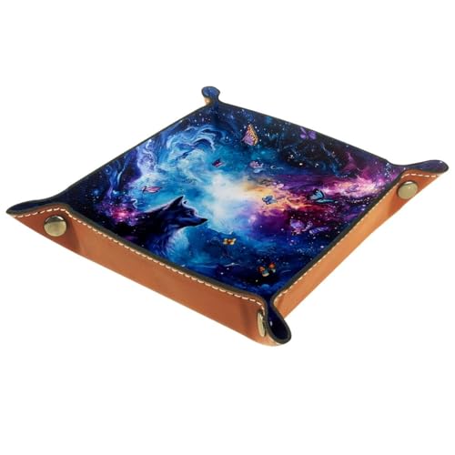 Dice Trays Wolf Nebula Holder Storage Box for Dice Games Like RPG DND, Leather Dice Holder Portable Folding Rolling Dice Tray, 16x16cm - color: Multi 9