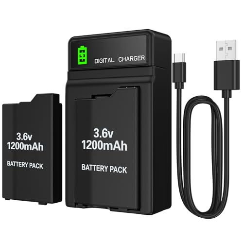 PSP Battery and Charger, 2Pcs 3.6v 1200mAh Lithium Polymer Replacement Batteries with Charging Dock for PSP-3000, PSP-3001, PSP-2000, PSP-2001, PSP-3002, PSP-3004, PSP Lite, PSP Slim Console - size: for PSP2000/3000