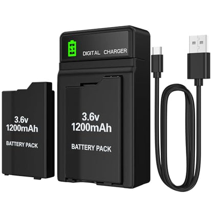 PSP Battery and Charger, 2Pcs 3.6v 1200mAh Lithium Polymer Replacement Batteries with Charging Dock for PSP-3000, PSP-3001, PSP-2000, PSP-2001, PSP-3002, PSP-3004, PSP Lite, PSP Slim Console - size: for PSP2000/3000
