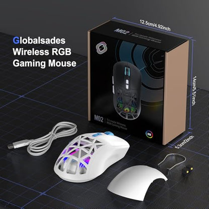 Wireless Gaming Mouse, Rechargeable&Rechange Shell,RGB Programmable Macro Mouse, Lightweight Mouse,10000 DPI,Tri-mode Wired/BT 5.0/2.4GHz Wireless Mouse Gaming with 2 Side Buttons (White Blue) - color: White Blue