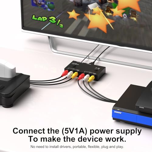 Dingsun 2 Port AV to HDMI Converter, RCA to HDMI Adapter Support 16:9/4:3 Compatible with WII, N64, PS2, VHS, VCR DVD Players etc - style: 2Port RCA to HDMI Converter
