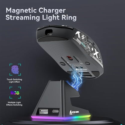 ATTACK SHARK X6 Lightweight Wireless Gaming Mouse with RGB Backlight Charging Base,Tri-Mode Wired/2.4GHz/BT5.2,26K DPI, PAW3395 Optical Sensor,HUANO Switch,5programmable Buttons,PC/Mac(Black+Sticker) - color: Black, size: Mouse with Anti-slip sticker