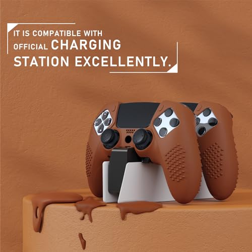 PlayVital 3D Studded Edition Anti-Slip Silicone Cover Case for ps5 Edge Controller, Soft Rubber Protector Skin for ps5 Edge Wireless Controller with Thumb Grip Caps - Signal Brown - color: Signal Brown
