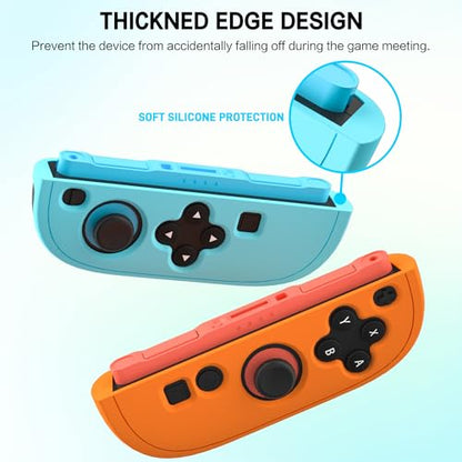 FUNDIARY Replacement for Nintendo Switch 2 Controller, Switch Wireless Controllers Compatible with Switch 2, Anti-Slip Soft Silicone Protective Cover with 2 Thumb Caps, Blue+Orange - color: Blue and Orange