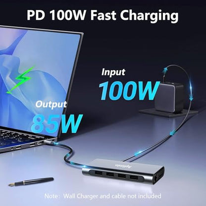 USB C HUB, USB C Adapter 11 in 1 Dongle with 4K HDMI, VGA, PD 100W, 1 X USB 3.0, 3 X USB 2.0 Ethernet, SD/TF Card Reader, 3.5mm Headphone Jack for iPhone 16/15 MacBook Pro/Air, Other Type C Laptops - style: 11 in 1