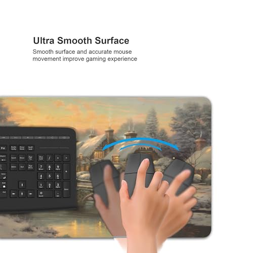 XXL Gaming Mouse Pad 35.4x15.7 inch, Christmas Art Rustic Landscape Theme Desk Mat, River Village Oil Painting Scene Large Mousepad，Fantasy Artistic Keyboard Mouse Mat (Northern Snowscape) - color: Northern Snowscape