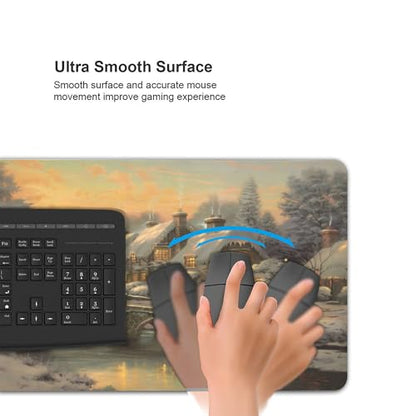 XXL Gaming Mouse Pad 35.4x15.7 inch, Christmas Art Rustic Landscape Theme Desk Mat, River Village Oil Painting Scene Large Mousepad，Fantasy Artistic Keyboard Mouse Mat (Northern Snowscape) - color: Northern Snowscape