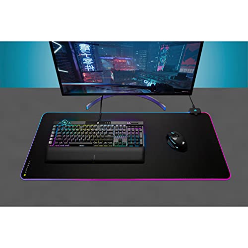 Corsair MM700 RGB Extended Cloth Gaming Mouse Pad - 36.6" x 15.8" - 360° RGB Lighting - Two USB Port Hub - Thick Rubber - Black - size: 36.6L x 15.8W inches