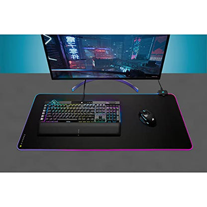 Corsair MM700 RGB Extended Cloth Gaming Mouse Pad - 36.6" x 15.8" - 360° RGB Lighting - Two USB Port Hub - Thick Rubber - Black - size: 36.6L x 15.8W inches