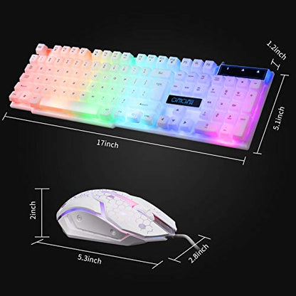 CHONCHOW RGB Gaming Keyboard and Mouse Combo,USB Wired Light Up Keyboard | Rainbow LED Lit Backlight Keyboard Mouse Set for Computer Windows PC PS4 Xbox Laptop iMac Resberry Pi - color: White