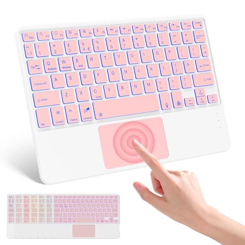 LAMA Backlit Bluetooth Touchpad Keyboard for iPad Pro/Air/Mini, Ultra-Slim Rechargeable Wireless Keyboard and Mouse for iPhone 15/14/13 Pro/Samsung/Tablet/PC/Laptop/iOS/Windows/Android, PK - color: Rose