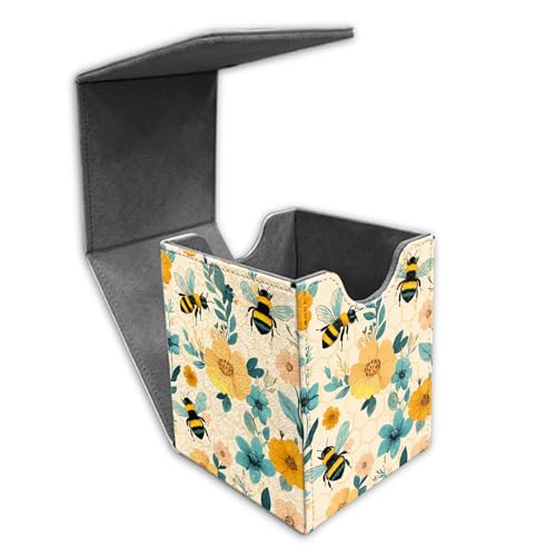 for MTG Deck Box for Trading Cards 100+ Sleeved Card Commander Deck Box,Bee Floral Pattern Leather Magnetic Secure & Portable Storage Case Fits for YuGiOh TCG CCG Magic - color: Bee Floral Pattern