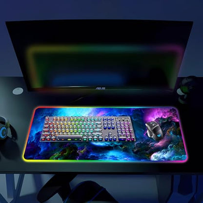 RGB Gaming Mouse Pad, Large Mousepad with Led Light, Keyboard Pad Gaming Accessories for Desk, Non-Slip Rubber Base Big Mouse Mat for Gamer, 31.5 X 11.8 Inch, Dazzling Galaxy - color: 02 Dazzling Galaxy
