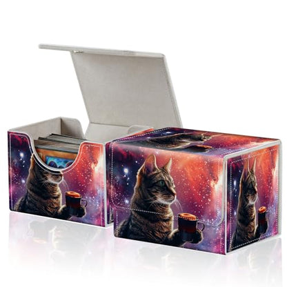 for MTG Commander Deck Box,Card Deck Box for Trading Yugioh MTG,Fits 100 Double Sleeved Cards,PU Leather Strong Magnet Case for Magic Commander TCG CCG,Cat Pink Glitter - color: Cat Pink Glitter