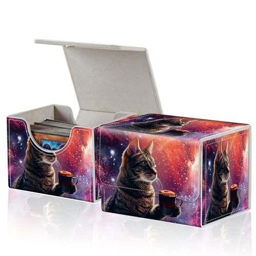 for MTG Commander Deck Box,Card Deck Box for Trading Yugioh MTG,Fits 100 Double Sleeved Cards,PU Leather Strong Magnet Case for Magic Commander TCG CCG,Cat Pink Glitter - color: Cat Pink Glitter