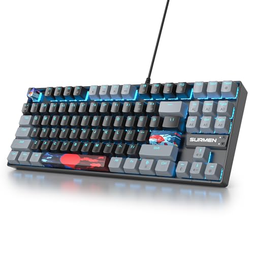 Owpkeenthy 75% Percent Gaming Keyboard Mechanical with Red Switch, 87 Keys Wired RGB TKL Gaming Keyboard Backlit Keys for PC Xbox PS (Dark/ 87 Red Switch) - color: Dark/ 87 Red Switch