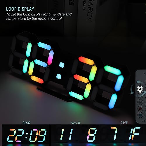 KOSUMOSU LED Digital Clock Neon Clock 9.7" Black Gaming Clock RGB LED Wall Clock for Living Room Desk Clock Large Display Clock for Bedroom, Black Clock with Dimming - color: 9.7in Black Clock-neon Light