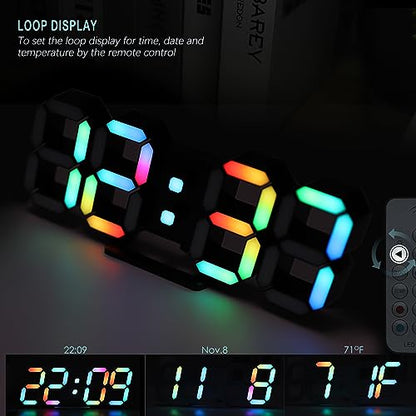 KOSUMOSU LED Digital Clock Neon Clock 9.7" Black Gaming Clock RGB LED Wall Clock for Living Room Desk Clock Large Display Clock for Bedroom, Black Clock with Dimming - color: 9.7in Black Clock-neon Light