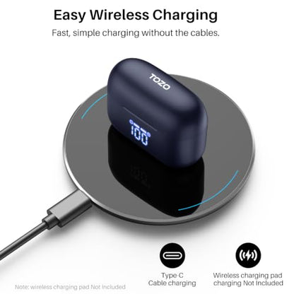TOZO T20 Wireless Earbuds 97H Playtime, Wireless Charging LED Display Case | 10mm Deep Bass Sound, Dual Mic ENC Clear Calls, IPX8 Waterproof, Bluetooth 5.3, Comfortable Fit Ear Buds For Daily Use, Blue - color: Blue