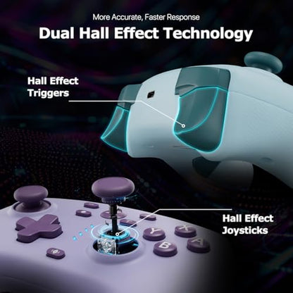 Wireless Switch Controller for Switch/Switch 2/Lite/OLED/PC Controller with 2.4G Adapter, 2 Pack Switch Controller with Hall Joysticks & Hall Triggers, Switch Pro Controller with Wake-up, 2 Back Programmable Buttons, Turbo Function - color: Lake Blue+Purp