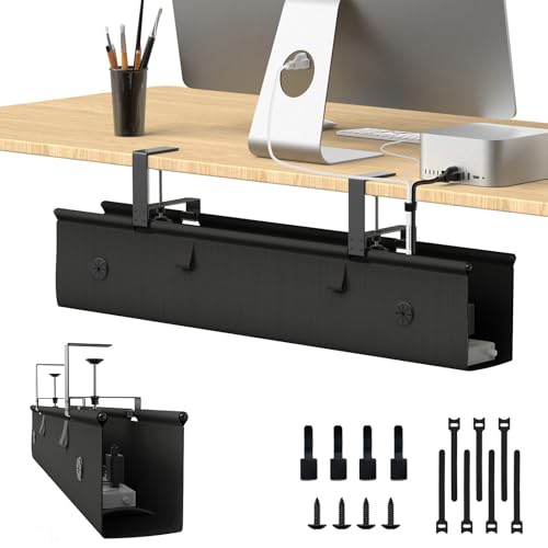 Under Desk Cable Management Tray, 30-inch No-Drill Cord Organizer with Anti-Sag Reinforced Base, Fabric Wire Management Hider for Standing Desk, Office & Gaming Accessories - Black - color: Black, size: 30 inch