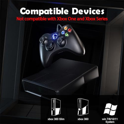 LENISUOLE Wired Controller for Xbox 360, Upgraded Joystick Compatible with Xbox 360 & Slim/Windows 11/10/8/7 PC Controller, with Dual-Vibration Voice Function - color: deep black