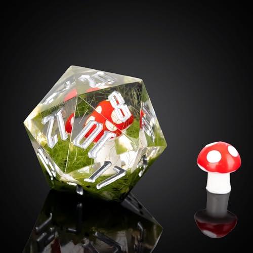 Cusdie Sharp Edge DND Dice, 7 PCs Red Mushroom Dice Set D&D D20 D12 D10 D8 D6 D4, Handcrafted Polyhedral Dice Set for RPG and Other Table Games(Red Mushroom) - color: Red Mushroom