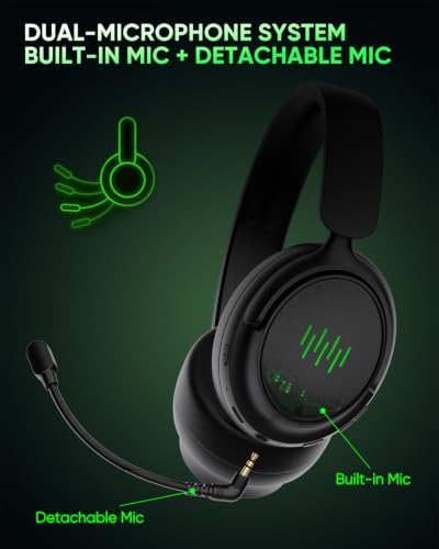 INGA Wireless Gaming Headset for Xbox Series X|S, Xbox One, PC, PS5/4, Mac, Nintendo Switch, Game/Chat Balance, 2.4GHz/Bluetooth 5.2, ENC Microphone & 7.1 Surround Sound (Green LED)