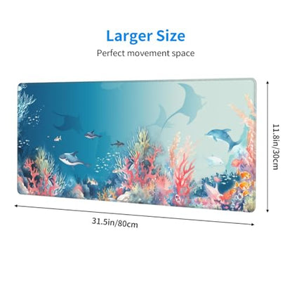 Underwater World Mouse Pad XL Large Mousepad Non Slip Rubber Base Desk Mat for Laptop Computer Gaming 31.5" X 12" - color: Underwater World