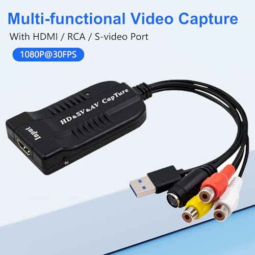Wiistar USB Video Capture Card HDMI/AV/RCA/S-Video to USB2.0 Video Capture | up to 1080P30fsp Hi8, VCR, VHS to Digital Converter for Camcorder DVD PS4 Live Streaming Compatible with Mac Windows