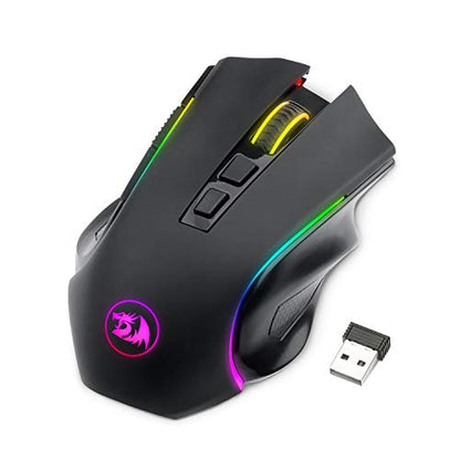 Redragon M602 Griffin RGB Gaming Mouse, Tri-Mode 2.4G/USB-C/Bluetooth Mouse Gaming, RGB Spectrum Backlit Ergonomic Mouse with 7 Programmable Backlight Modes up to 8000 DPI for Win PC Gamers (Wireless) - color: Black