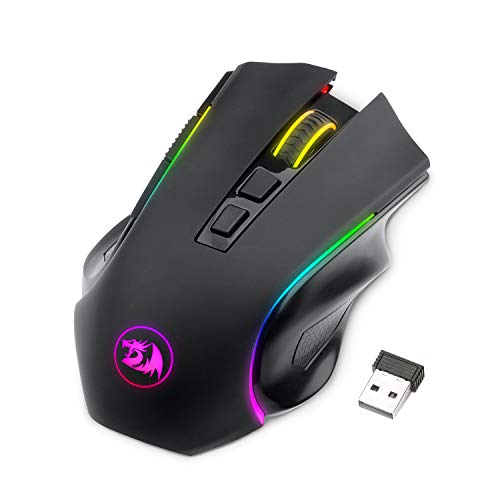 Redragon M602 Griffin RGB Gaming Mouse, Tri-Mode 2.4G/USB-C/Bluetooth Mouse Gaming, RGB Spectrum Backlit Ergonomic Mouse with 7 Programmable Backlight Modes up to 8000 DPI for Win PC Gamers (Wireless) - color: Black