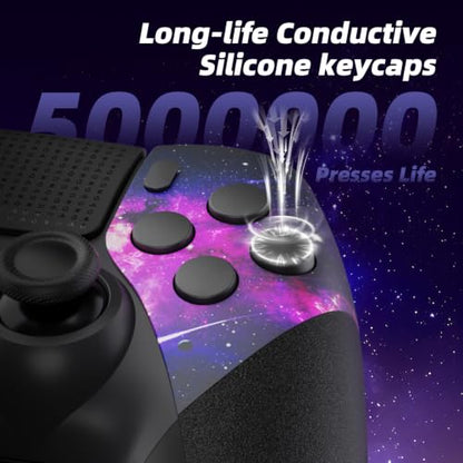 AceGamer Wireless Controller for PS5/Pro/Slim/PC, Hall Effect Joysticks, Macro/Turbo Function, Bluetooth Controller with 6-Axis Gyro/Dual Vibration/Touchpad/Ergonomic/Speaker/3.5mm Audio Jack! - color: Galaxy