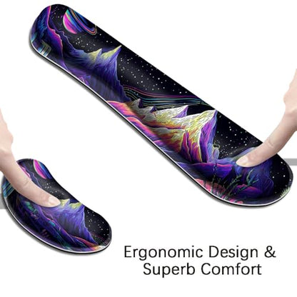Desk Mat, Large Gaming Mouse Pad with Wrist Rest, 4 in1 XXL Mouse pad+Keyboard Wrist Rest+Mouse Pad Wrist Support+Cup Coaster Set, Ergonomic Desk Pad for Home Office, Neon Landscape - color: Neon Landscape