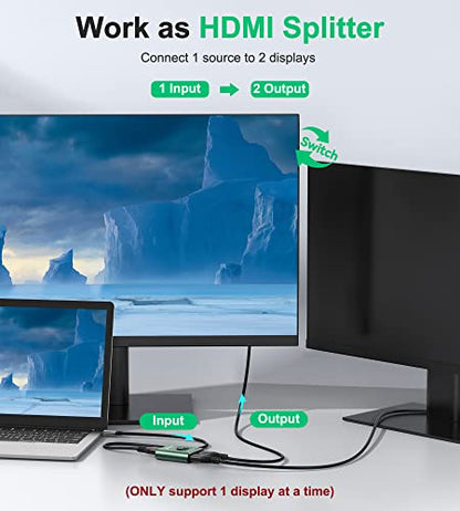 HDMI Switch 4k@60hz Splitter, GANA Aluminum Bidirectional HDMI Switcher 2 in 1 Out, Manual HDMI Hub Supports HD Compatible with Xbox PS5/4/3 Blu-Ray Player Fire Stick Roku - color: Green (No Cable)