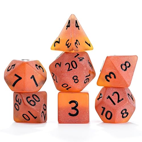 and Dice: Sea Glass Dice: Firebrand - 7pc RPG Set, Flaming Yellow & Fire Damage Orange Frosted Matte Resin, Role Playing Games Dice - style: Firebrand