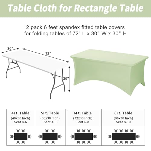 Fixwal Sage Green Stretch Table Cloth Rectangle 2 Pack 6Ft, Spandex Fitted Table Covers Washable for Party, Trade Show, Banquet, Wedding, Buffet - color: Sage Green, size: 6 Ft