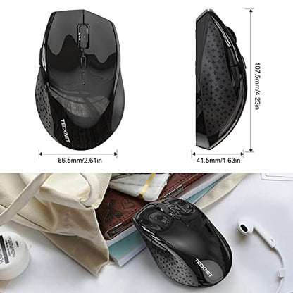 TECKNET 2.4G Wireless Mouse, 4800 DPI Ergonomic Computer Mouse, USB, Black | Mouse for Laptop with USB Receiver, 6 Adjustable DPI, Quiet Click, 30-Month Battery, 6 Button, Portable for PC Chromebook Mac - color: Carbon Black