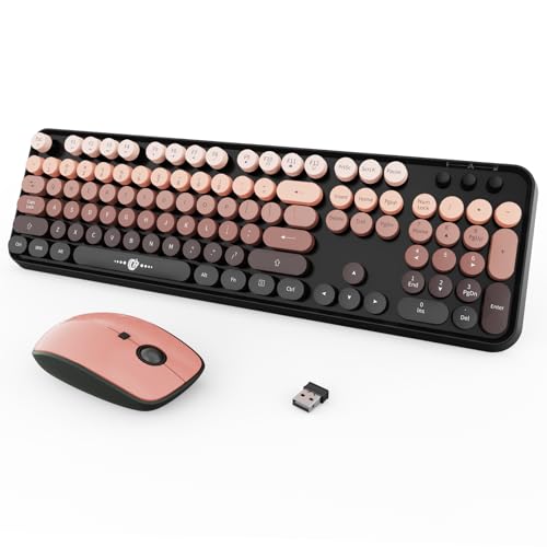 FOPETT Wireless Keyboard and Mouse Combo, 104 Keys Full-Sized 2.4 GHz Round Keycap Colorful Keyboards, USB Receiver Plug and Play, for Windows, Mac, PC, Laptop, Desktop (GradientPink) - color: GradientPink