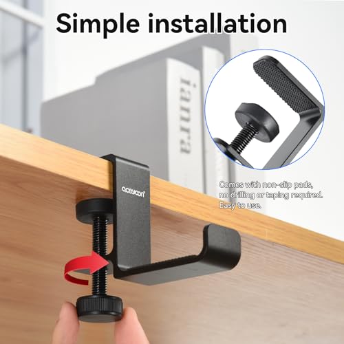 aceyoon Foldable Headphone Stand for Desk, Aluminum Headset Stand Clamp Hook Under Desk Space Save Mount, Headset Holder for Gaming Headphone (Single Foldable Stand) - color: Single Foldable Stand