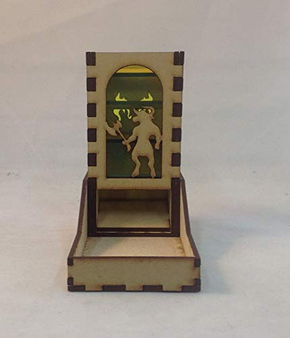 Minotaur Mini Dice Tower v1 Neon Green Acrylic Window Laser Cut MDF Unique Gift