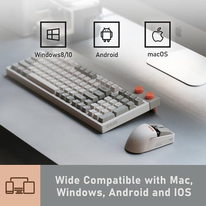 LOFREE Touch PBT Wireless Mouse with USB Receiver, Bluetooth, Wired Connection, Rechargeable, 4000 DPI with OLED Screen Compatible with Glass Surface for Mac Windows PC Notebook/Block Retro Grey - color: Block Retro Grey