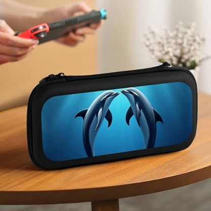 Protective Carrying Case Compatible with Switch, Travel Game Console Holder Bag with 15 Game Cartridges, Ocean Sea Animal Lover Dolphin Hard Shell Pouch - color: Color(99)