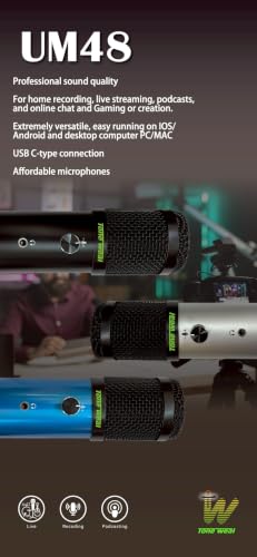 UM48 USB Condenser Microphone - Professional Audio for Streaming, Podcasting, Meetings, Gaming, 48kHz, Cardioid, PC/MAC/iOS/Android Compatible