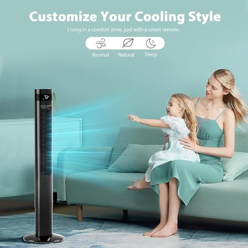 Antarctic Star Tower Fan 42INCH, BLACK | 85°Oscillating, Quiet Cooling 12H Timer Remote Control Bladeless 3 Speeds Wind 3 Modes - color: Black, size: 42 Inch
